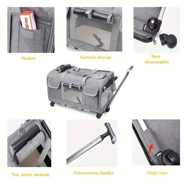Extra Large Portable Pet Trolley Case, Detachable Dog Trolley Case, Large Foldable Pet Bag Cat Travel Carrier Bag - Image 3