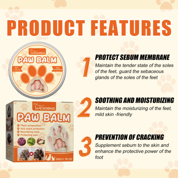 Yegbong 50g Pet Paw Moisturizing Care Balm Dog Cat Soothing Dry Cracked Protect Nourishing Paw Protection Relief Pet Paw Balm - Image 2