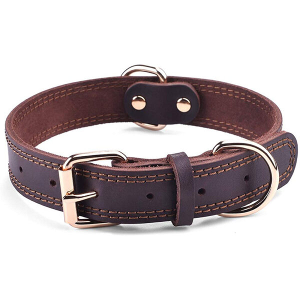 Benepaw Quality Genuine Leather Dog Collar Durable Vintage Heavy-duty Rustproof Double D-Ring Pet Collar For Medium Large Dogs - Image 7
