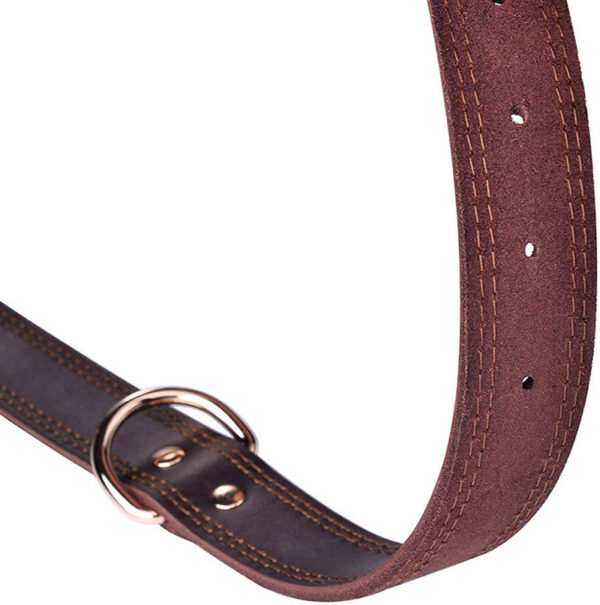 Benepaw Quality Genuine Leather Dog Collar Durable Vintage Heavy-duty Rustproof Double D-Ring Pet Collar For Medium Large Dogs - Image 5
