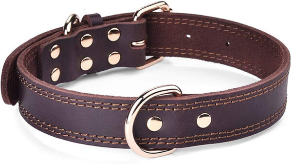Benepaw Quality Genuine Leather Dog Collar Durable Vintage Heavy-duty Rustproof Double D-Ring Pet Collar For Medium Large Dogs - Image 4