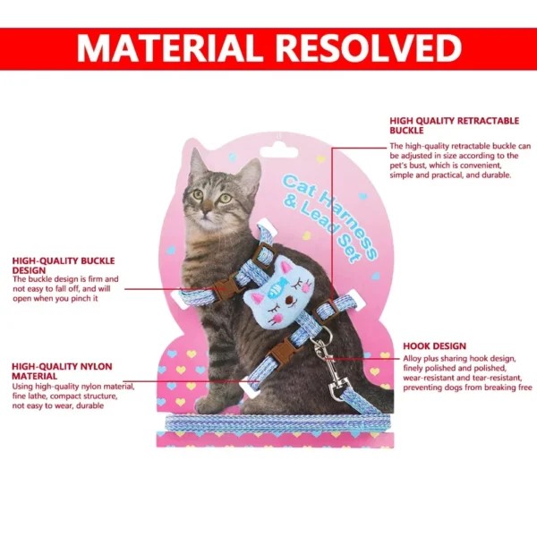 Cat Collar Pet Harness Adjustable Cute Cartoon Kitten Harness Cat Vest Harness with Pet Leash Walking Lead Leash for Cat Product - Image 4