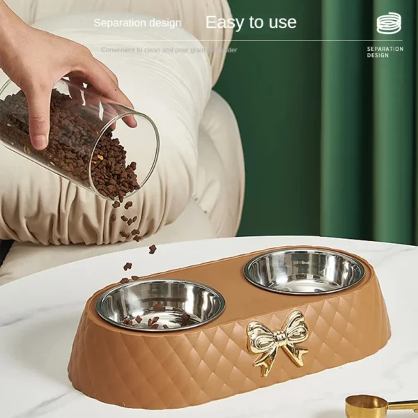 Pet Cat Food Bowl PP Base Bow-tie Bowknot Cat Feeder Stainless Steel Double Bowl Dog Food Feeding Drinking Container Pet Supplie - Image 4