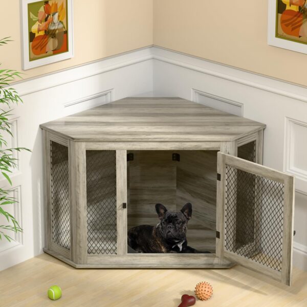 Coner Dog Crate Furniture, 52" Wooden Dog Kennel Furniture End Table with Mesh, Dog Kennel Indoor Furniture for Small Medium - Image 8