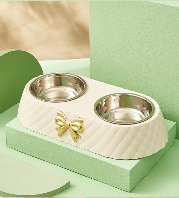 Pet Cat Food Bowl PP Base Bow-tie Bowknot Cat Feeder Stainless Steel Double Bowl Dog Food Feeding Drinking Container Pet Supplie - Image 7