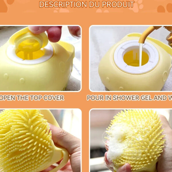 Dog Bathing Brush Pet Massage Brush Shampoo Dispenser Soft Silicone Brush Rubber Bristle for Dogs and Cats Shower Grooming Tool - Image 6