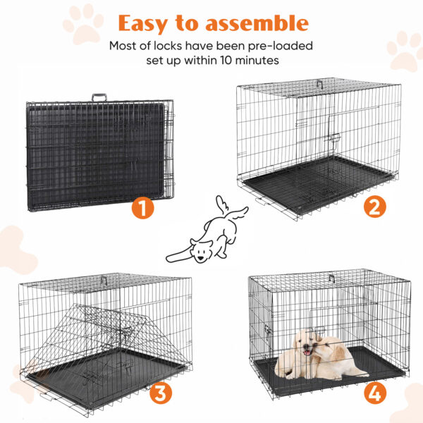 JHK Double Door Folding Metal Wire Dog Cage with Plastic Leak-Proof Pan Tray Extra Large Pet Kennel for Indoor Outdoor Travel - Image 5