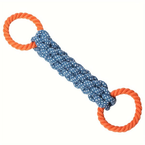 Dual-Handle Braided Rope Knot Pet Toy for All Dog Breeds - Durable Teeth Cleaning Chew Toy in Blue and Orange, Polyester Blend - Image 3