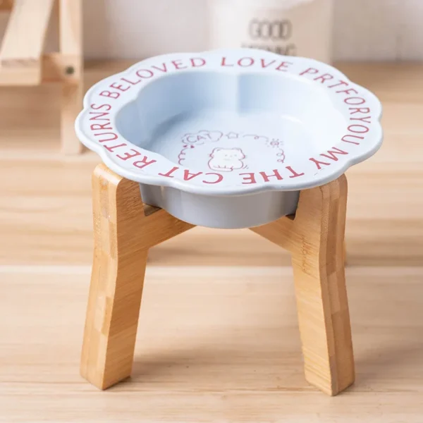 Persian Cat Ceramic Food Bowl with Wooden Shelf Anti-Black Chin Anti-Knockover Small Dog Bowl Includes Water Cup for Canned Food - Image 8
