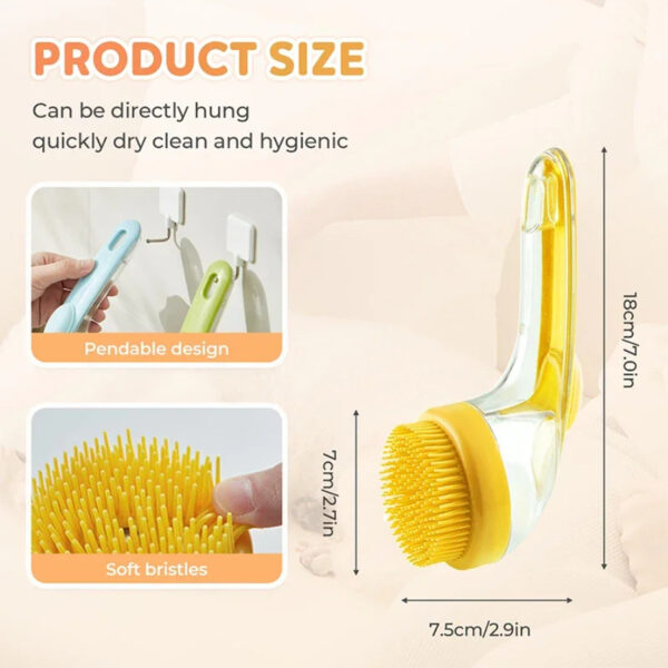 Long Handle Pet Bath Brush 2 in 1 with Built in Shampoo Dispenser for Dogs Cats Grooming Massage Reduce Residue Silicone Pet Bru - Image 2