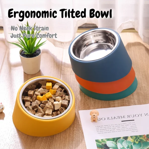 Stainless Steel Cat & Dog Bowl with Non-Slip Angled Base – Spill-Proof Anti-Tip Cat and Dog Feeder Easy Clean Food-Grade Metal - Image 3