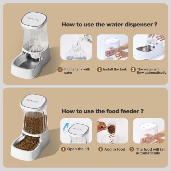 Automatic Pets Gravity Feeder and Water Dispenser Set, 1Gallon x 2 Stainless Steel Food Feeder and Waterer, 100% BPA-Free Water - Image 6