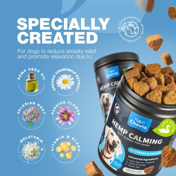 Hemp Calming Chews for Dogs Anxiety Dog Calming Treats with Melatonin Valerian Root Chamomile Extract Vitamin B Complex Canine - Image 5
