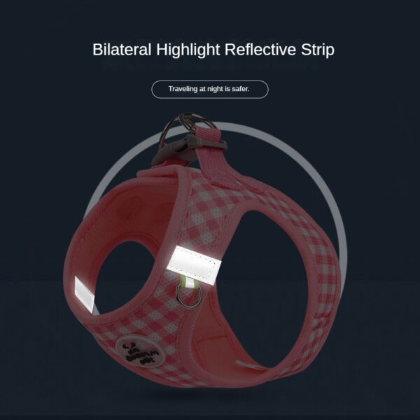 Breathable Polyester Cat Harness with Metal Clasps Reflective Straps Adjustable Festive Gingham Pet Harness for Safe Night Walks - Image 2
