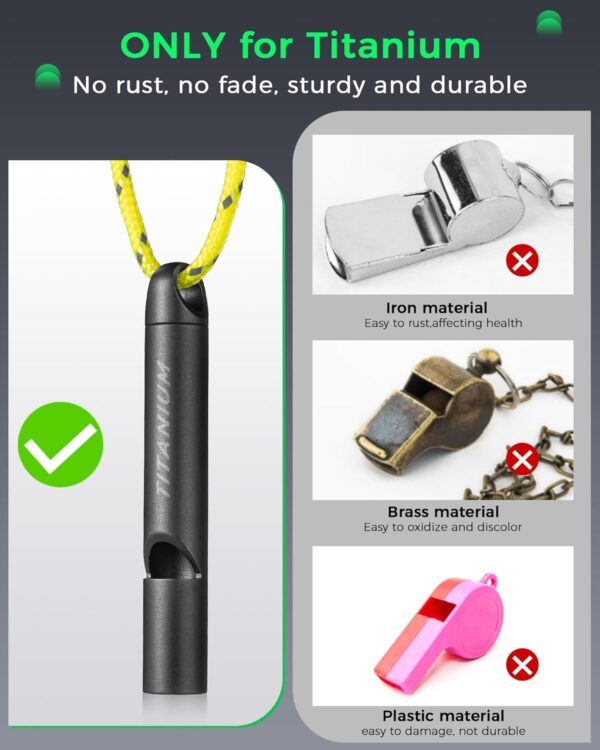 TISUR Titanium Emergency Whistle, Survival Safety Whistles for Coaches,Dog Training,Hiking, Life Saving-Loud up to 120db - Image 6