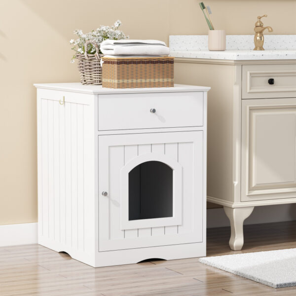 Wooden House Litter Box Enclosure With Drawer Side Table Indoor Pet Crate Cat Home The Combination Of Cat Nest And Bedside Table - Image 2