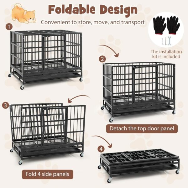 Masterpiece  38 Inch Foldable Metal Dog Crate, Heavy Duty Dog Cage With 2 Lockable Doors, Removable Tray, Lockable Unive - Image 3