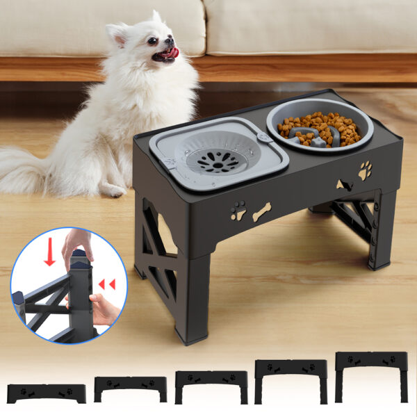 3 In 1 Pet Feeder Slow Feed Bowls Double Bowls Foldable With 5 Adjustable Height Suitable For Pets Of Different Heights - Image 6