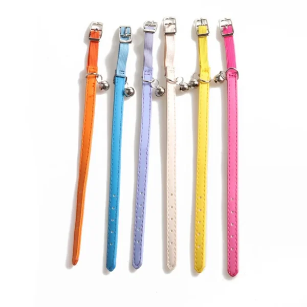 Macaron Color Cute Pet Cat Collar, Elastic Webbing Cat Collar Adjustable PU Color Small Collar with Bells for Puppies and Cats - Image 4