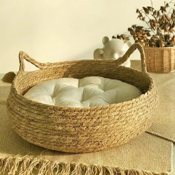 Pure hand-woven rattan cat nest four seasons universal warm pad removable washable winter pet supplies - Image 2