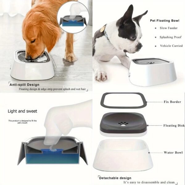 Spill-Proof Pet Water Bowl, Non-Slip Base, Floating Filter, Clear Design, No Batteries, for Dogs, Travel