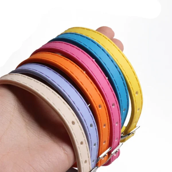 Macaron Color Cute Pet Cat Collar, Elastic Webbing Cat Collar Adjustable PU Color Small Collar with Bells for Puppies and Cats - Image 5