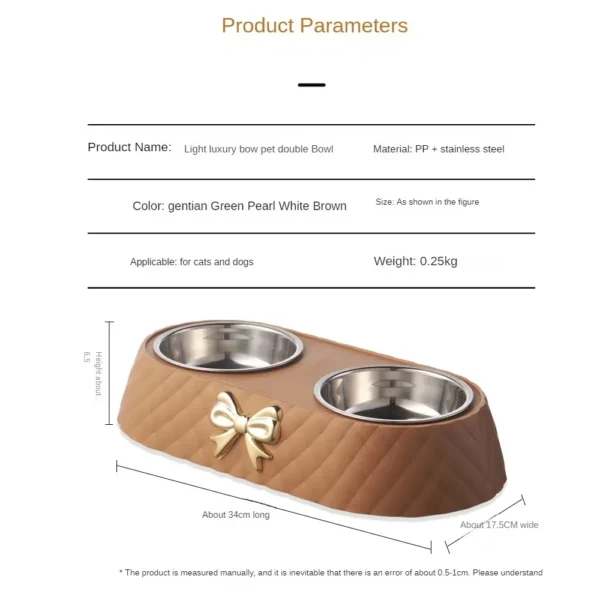 Pet Cat Food Bowl PP Base Bow-tie Bowknot Cat Feeder Stainless Steel Double Bowl Dog Food Feeding Drinking Container Pet Supplie - Image 6