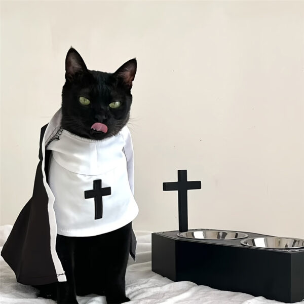 1pc Hallow Funny Pet Nun Costume for Small Cats & Dogs Cross Design for Halloween Parties & Photo Ops Adjustable Pet Nun Costume - Image 5