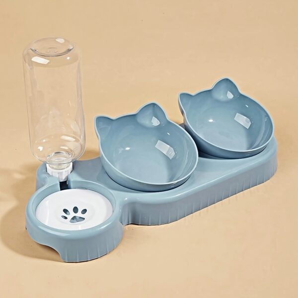 Pet Bowls With Water Feeder, 3 In 1 Ear Design Tilted Cat Water And Food Bowl Set With Gravity Water Bottle For Neck Protection - Image 10
