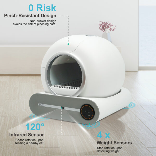 DOEL Self Cleaning Cat Litter Box 65L Automatic Cat Litter Box w/ Trash Bag & Litter Mat Smart Cat Toilet App Control 2.4G WiFi - Image 2
