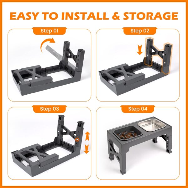 2-in-1 Elevated Slow Feeder Dog Bowls, Non-Slip Stainless Steel/Plastic/ Pet Food & Water Bowls with Foldable Stand - Image 2