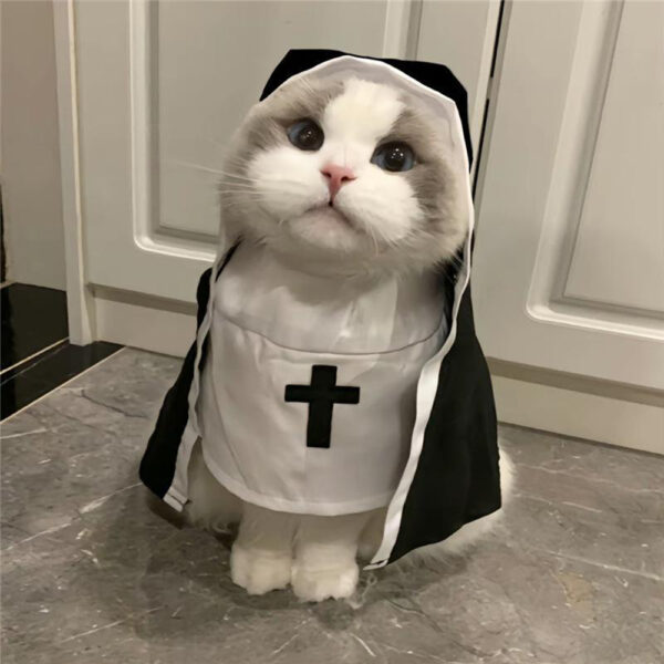 1pc Hallow Funny Pet Nun Costume for Small Cats & Dogs Cross Design for Halloween Parties & Photo Ops Adjustable Pet Nun Costume - Image 4