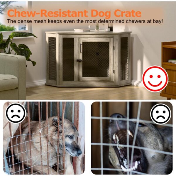 Coner Dog Crate Furniture, 52" Wooden Dog Kennel Furniture End Table with Mesh, Dog Kennel Indoor Furniture for Small Medium - Image 5