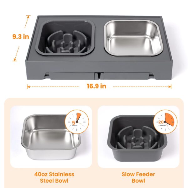 2-in-1 Elevated Slow Feeder Dog Bowls, Non-Slip Stainless Steel/Plastic/ Pet Food & Water Bowls with Foldable Stand - Image 3