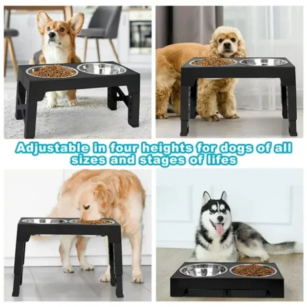 5 Height-Adjustable Raised Dog Bowl Racks with 2 Stainless Steel Food Bowls, Dog Bowl for Large Dogs and Cats (Black) - Image 4