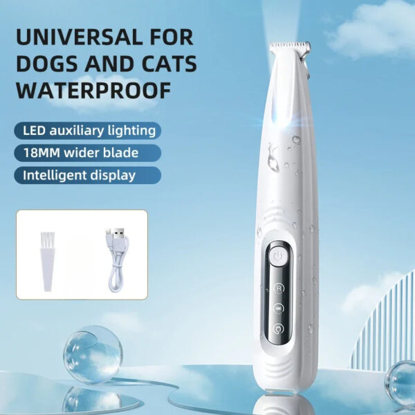 Type C Dog Paw Trimmer with LED Light Waterproof Pet Hair Trimmer with LED Display Dog Clippers for Grooming 18mm Widen Blade