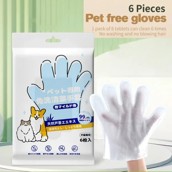 A Bag of 6ps Pet Wash Free Cleaning Gloves Cat and Dog Hair Cleaning Gloves Dry Cleaning Wipes Pet Shop Tudo Para Caes - Image 3
