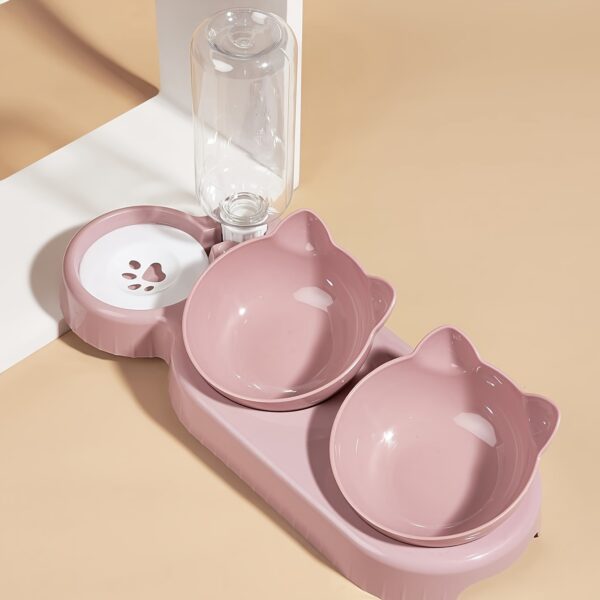 Pet Bowls With Water Feeder, 3 In 1 Ear Design Tilted Cat Water And Food Bowl Set With Gravity Water Bottle For Neck Protection - Image 9