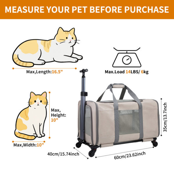 Cat trolley for 2 cats – Cat transport box large with wheels for 2 animals – Transport bag with wheels & safety belts for travel - Image 2