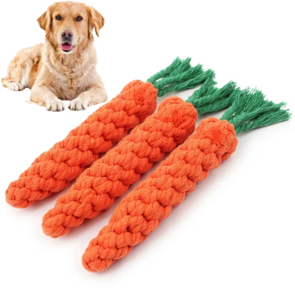 1pc Dog Toy Carrot Knot Rope Ball Cotton Rope Dumbbell Puppy Cleaning Teeth Chew Toy Durable Braided Bite Resistant Pet Supplies - Image 4