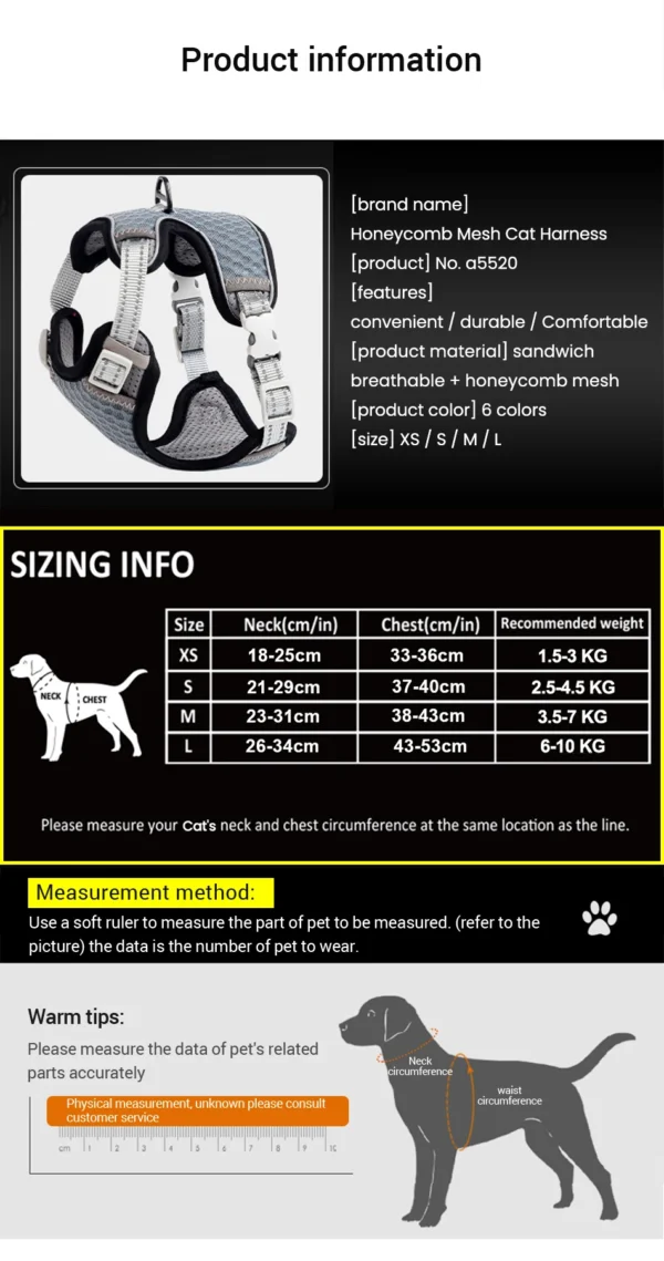 ATUBAN Cat Harness and Leash for Walking, Small Cat Harness Escape Proof Cat Harness Large, Adjustable Cat Harness Reflective - Image 6