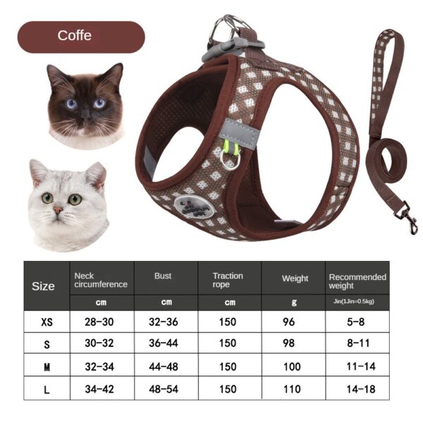 Breathable Polyester Cat Harness with Metal Clasps Reflective Straps Adjustable Festive Gingham Pet Harness for Safe Night Walks - Image 9