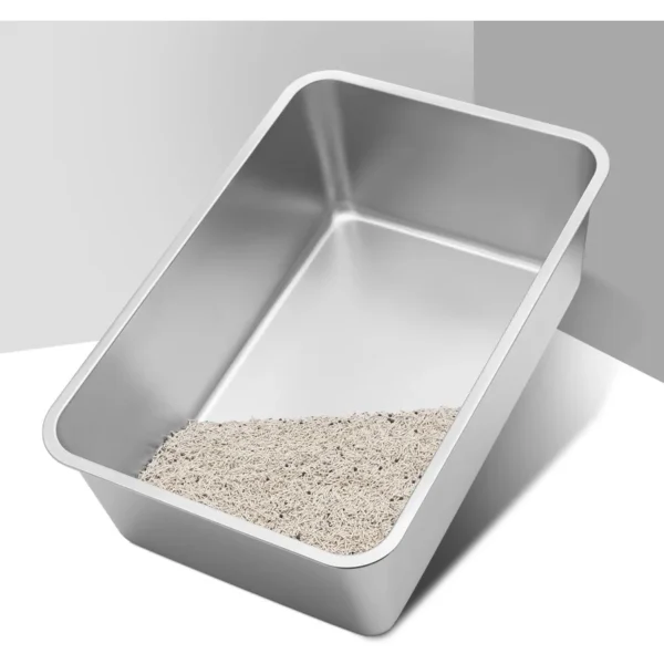 2 Pack Extra Deep Large Stainless Steel Cat Litter Box 23.6 x 15.7 x 8 with High Sides for Big Cats XXL Metal Litter Box Design - Image 2