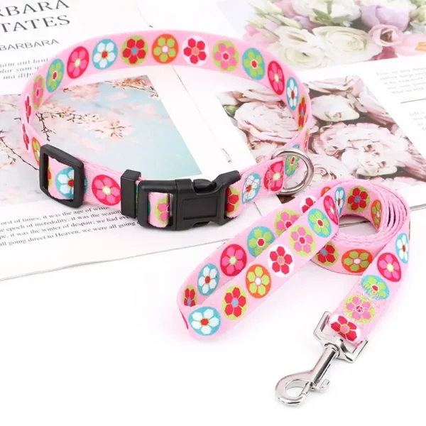 Nylon Cute Puppy Dog Collar Leash Set Adjustable Flower Cat Collars Walking Leashes For Small Medium Pets XS S M - Image 2
