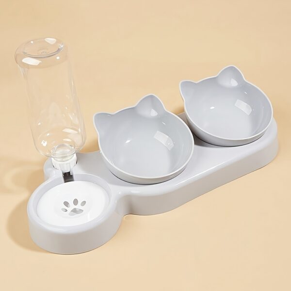 Pet Bowls With Water Feeder, 3 In 1 Ear Design Tilted Cat Water And Food Bowl Set With Gravity Water Bottle For Neck Protection - Image 8