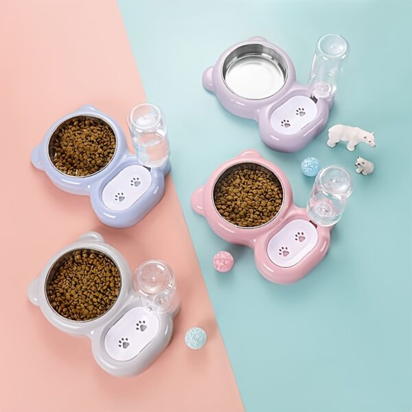 Double Bowl Set Cat Bowl , pet automatic water dispenser bottle to keep your pet hydrated and fed - Image 3