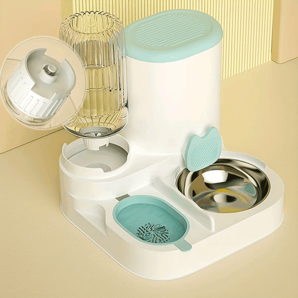 2 In1 Automatic Pet Water Fountain Pet Food Dispenser Set with Stainless Steel Bowls Self-Feeding/Watering for Indoor Cats - Image 2