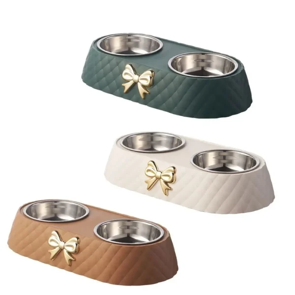 Pet Cat Food Bowl PP Base Bow-tie Bowknot Cat Feeder Stainless Steel Double Bowl Dog Food Feeding Drinking Container Pet Supplie - Image 5