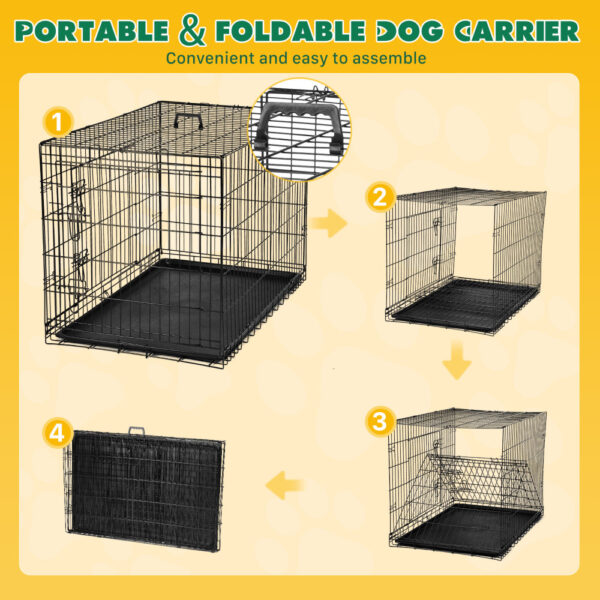 Dog Crate with Divider Panel,36 Inch Double Door Folding Metal Wire Dog Cage with Plastic Leak-Proof Pan Tray, Pet Kennel - Image 2