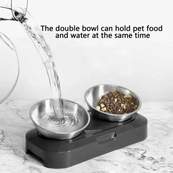 PETWAN Raised Cat Bowl Stainless Steel,Non-Slip Silicone Mat&Raised Cat Feeder with 15°&0°Tilting Neck Protective Bowl for Pets - Image 2